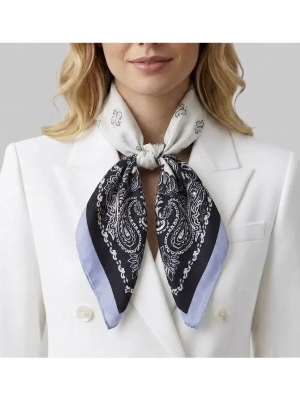 ❤️New Elegant Women Square Silky Soft Scarf Head Top hijab Navy Floral Paisley❤️